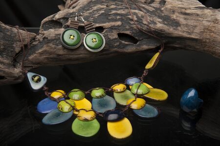 handcrafted jewelry handmade in Ecuador with taguaの写真素材
