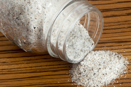 buckwheat flour on a wooden cutting boardの写真素材