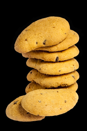 Biscuits with chocolate drops on a white backgroundの写真素材