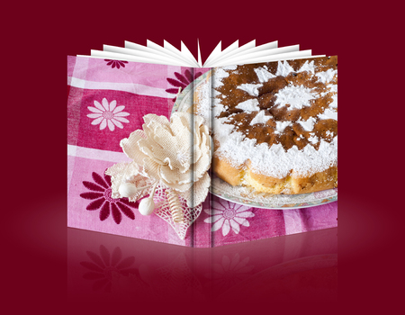 book of homemade  cake with a icing sugar for Valentineの写真素材