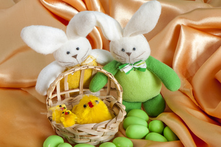 Easter decorations with chicks, bunnies and eggs