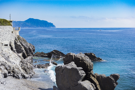 rocky coast of Nervi in Genoa in Liguriaの写真素材