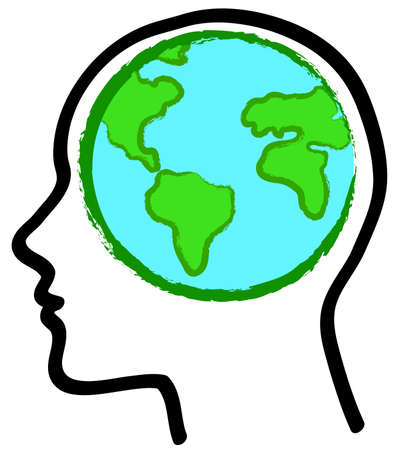 Ecology:profile head with world insideの写真素材