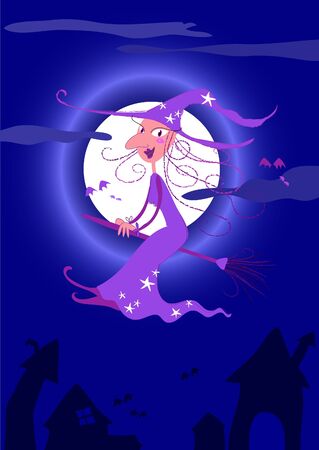 A witch in the moonlight. Vector illustration.のイラスト素材