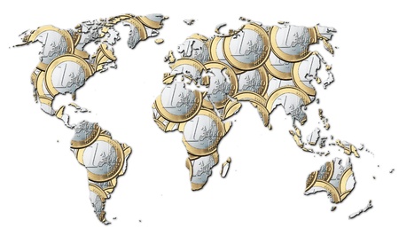 World map: map full of euro coins.