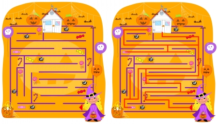 Solved halloween maze game, collect candies an go home but beware of spidersのイラスト素材