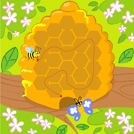 Solved maze game for little children, beehiveのイラスト素材
