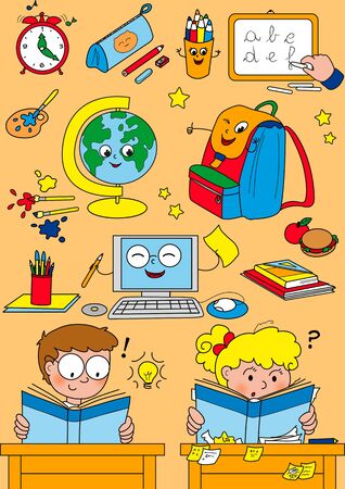 Cartoon school elements for little kidsの写真素材