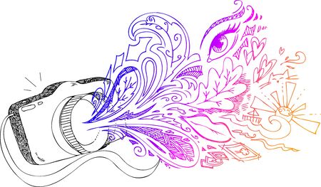 Shooting photo camera with sketched doodles のイラスト素材