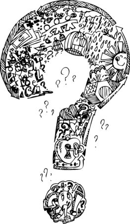 Interrogation mark full of sketched doodle things のイラスト素材