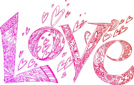 LOVE pink sketchy doodles with heartsのイラスト素材