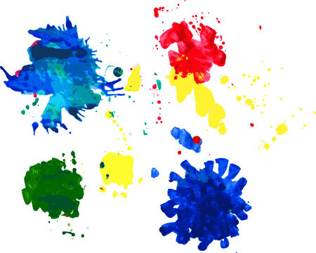 Blue, red, green and yellow ink splatters のイラスト素材