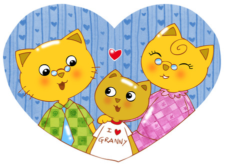 Cat grandfather, grandmother and grandson の写真素材