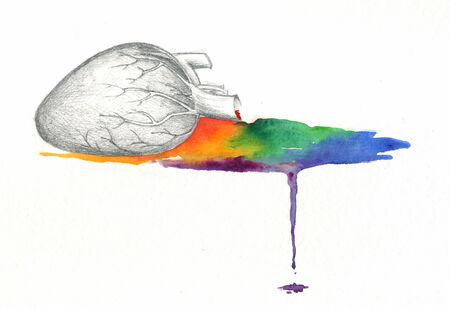 Heart bleeding rainbow watercolorの写真素材