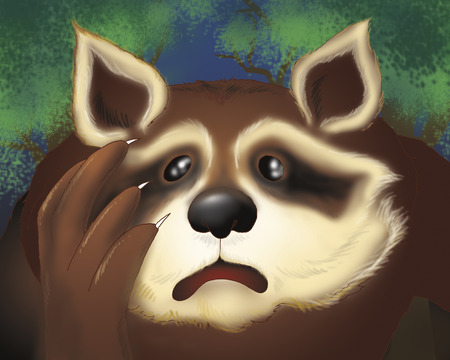 Scared racoon from Bremen town musicians folktaleの写真素材