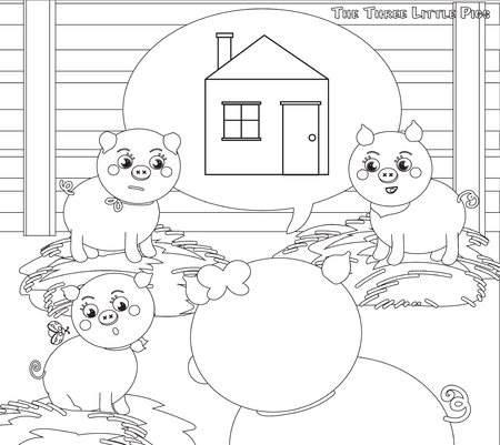 Coloring three little pigs: building a new houseのイラスト素材