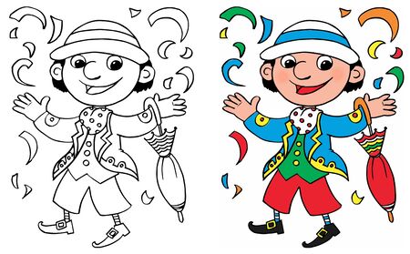 Coloring vector of Mardi Gras masked man in Italy called Ciaferlin.のイラスト素材