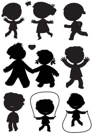 Nine boys and girls black vector iconsのイラスト素材