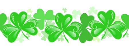 St Patrick horizontal decoration with green shamrocks. Seamless vector patternのイラスト素材