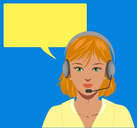Beautiful blonde telephone operator with earphone.のイラスト素材
