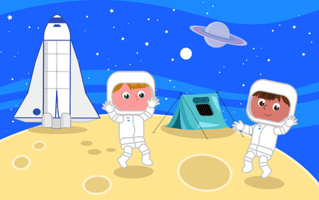 Cartoon spacemen on the moon illustration vectorのイラスト素材