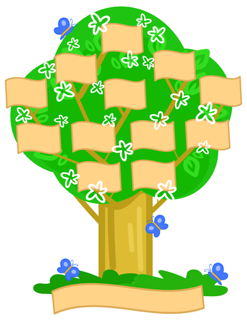 Genealogical cartoon tree in spring, vector illustrationのイラスト素材