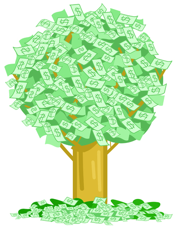 Green tree with a lot of money dollar notes, concept vector illustrationのイラスト素材