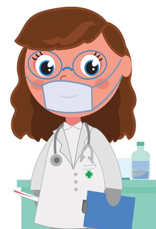 Woman doctor wearing protection devices in medical office, isolated vector illustrationのイラスト素材