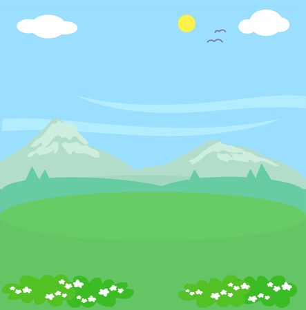Cartoon mountain landscape in summer, vector illustration backgroundのイラスト素材