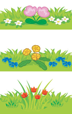 Illustration pour Flowers and grass decorative banners, vector illustration - image libre de droit