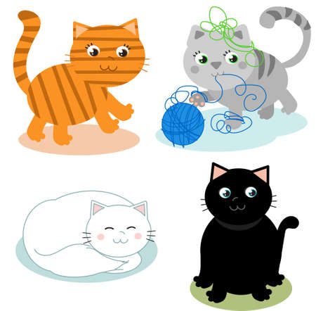 4 cute cartoon kitty cats vector illustrationsのイラスト素材