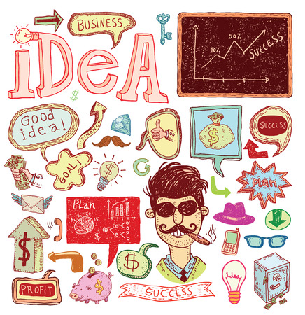 Idea, Money and business icons set, hand drawn.のイラスト素材