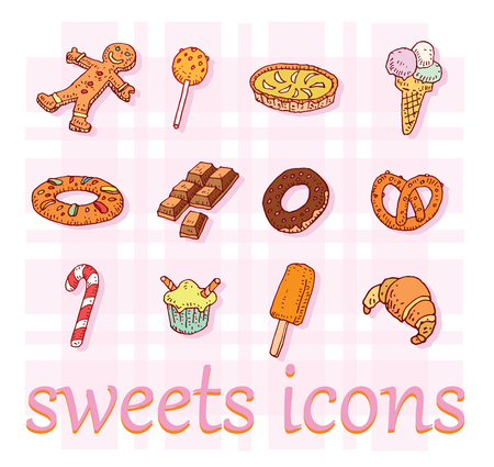 Sweets icons set, vector illustration.のイラスト素材