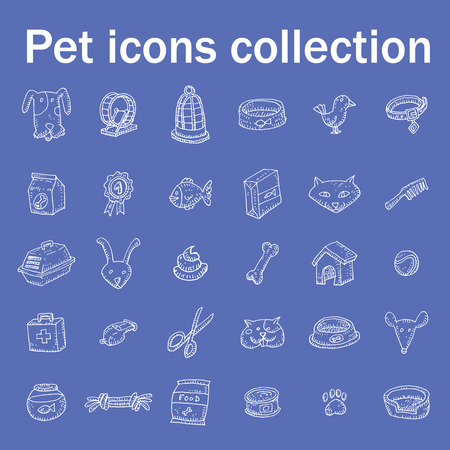 Pet icons doodle set, vector illustration.のイラスト素材