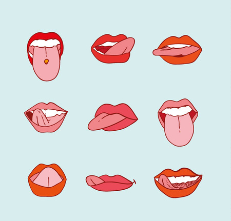 mouths collection in different expressions icon illustration.のイラスト素材