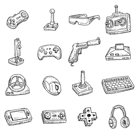 Video game icons set, doodle illustration.のイラスト素材