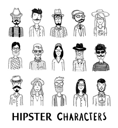Hipster people icon set. vector illustrations.のイラスト素材