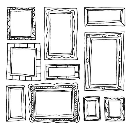 Set picture frames, hand drawn vector illustration.のイラスト素材