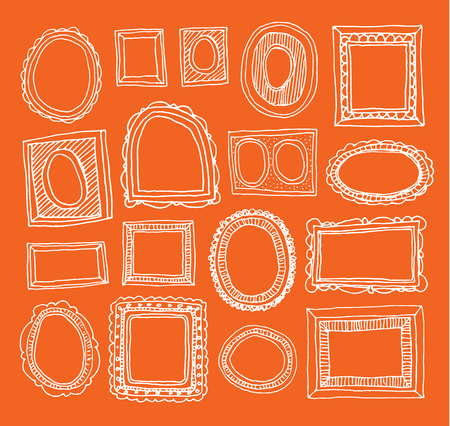 Set picture frames, hand drawn vector illustration.のイラスト素材