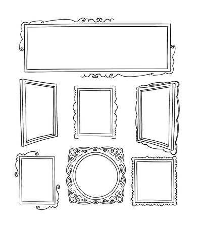 Set picture frames, hand drawn vector illustration.のイラスト素材