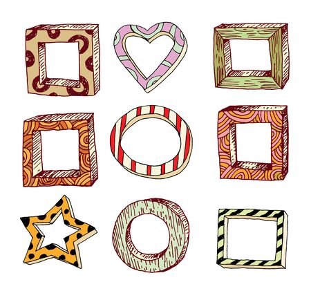 Set picture frames, hand drawn vector illustration.のイラスト素材