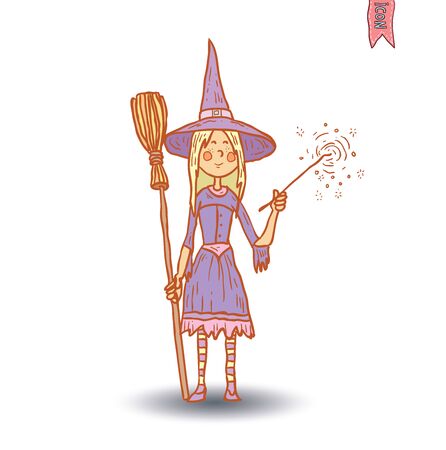 witch with broom. vector illustration.のイラスト素材