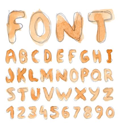 Font Watercolor. Handwritten Vector illustration.のイラスト素材
