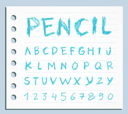 Font pencil crayon. Handwritten Vector illustration.のイラスト素材