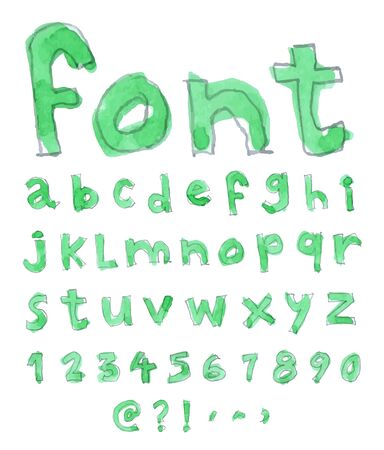 Font Watercolor. Handwritten Vector illustration.のイラスト素材
