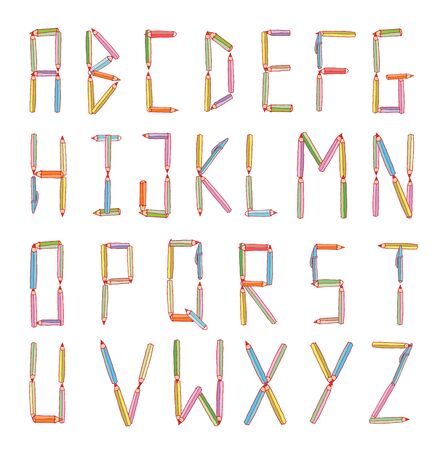 Wood pencil alphabet style. hand drawn Vector illustration.のイラスト素材