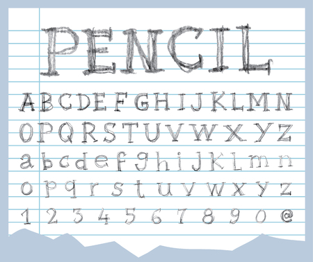 Font pencil crayon. Handwritten Vector illustration.のイラスト素材