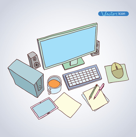 pc desktop icon, Hand drawn vector illustration.のイラスト素材