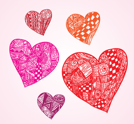 set of hearts shapes, hand drawn ornaments.のイラスト素材