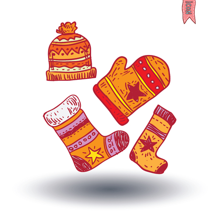 set of winter clothing. vector illustration.のイラスト素材